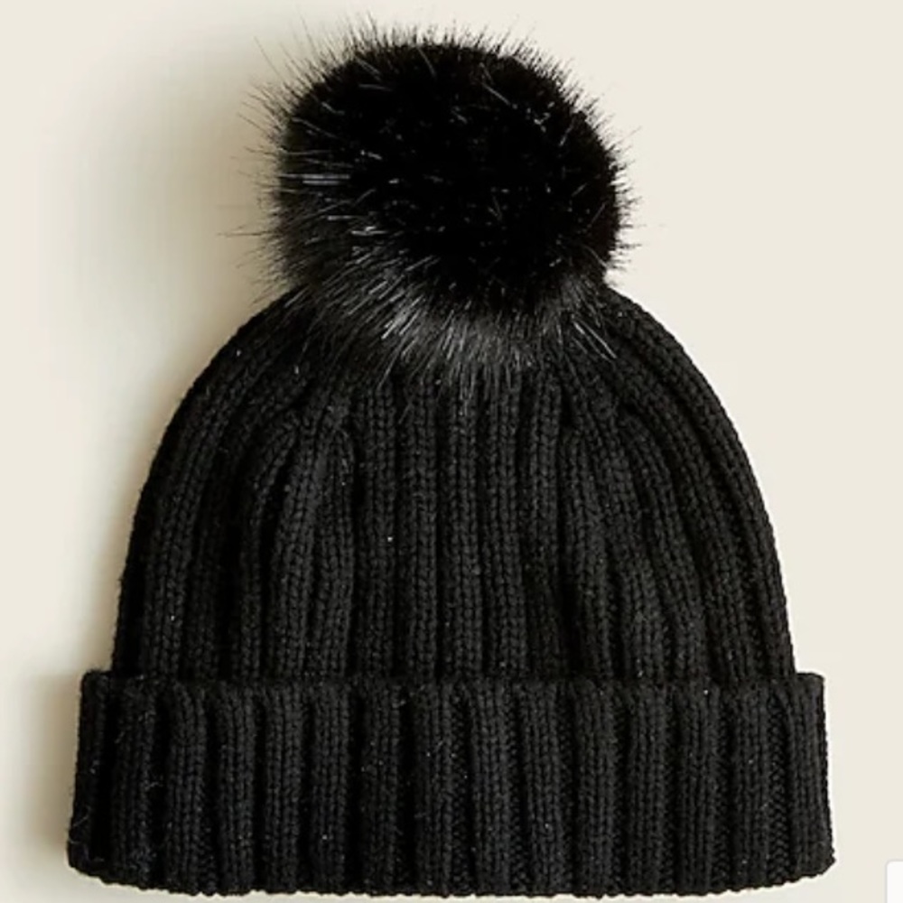 J. Crew Ribbed Pom Pom Beanie - Picture 1 of 3